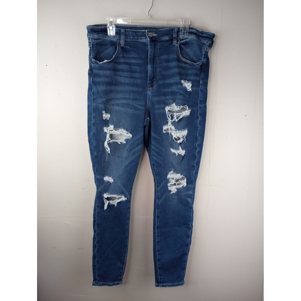 American Eagle Next Level Stretch Super Hi Rise Jegging Distressed Dark Size 18